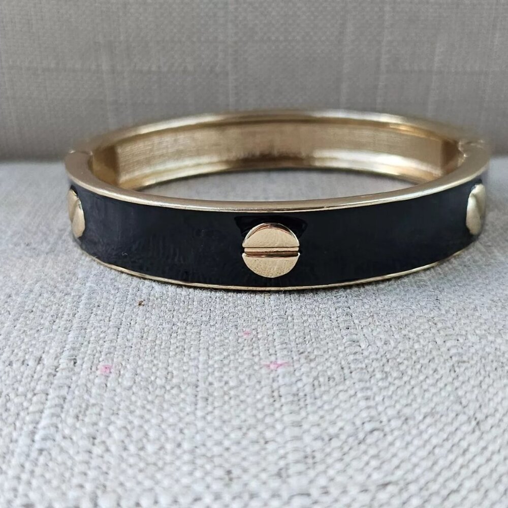 Fashion Bracelet Black/Gold Tone Wrist Band Fashion Jewelry Size 7 in - Picture 3 of 10